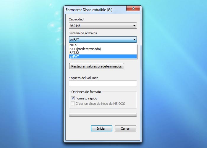 Formateando un pendrive en exFAT