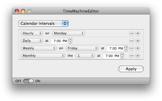 Editando parámetros de Time Machine