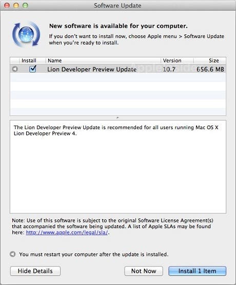 Actualizacion de OS X Lion Preview 4