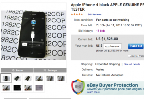 Se vende prototipo de iPhone 4 en eBay por $1500