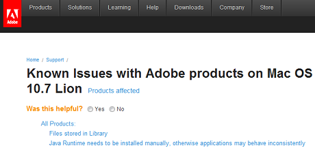 Adobe: problemas conocidos en OS X Lion