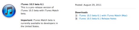 Apple distribuye a los desarrolladores la beta 6.1 de iTunes 10.5, incluye iTunes Match