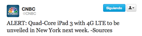 Twitter avisa del iPad 3