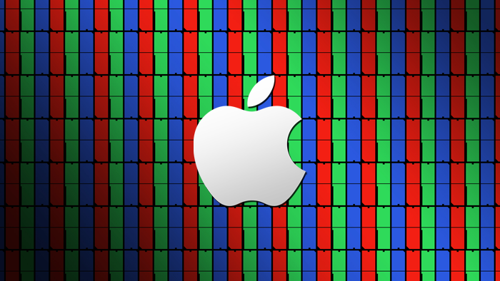 Píxeles que conforman una pantalla junto al logotipo de Apple