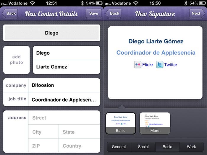 Ficha de información de Signatures