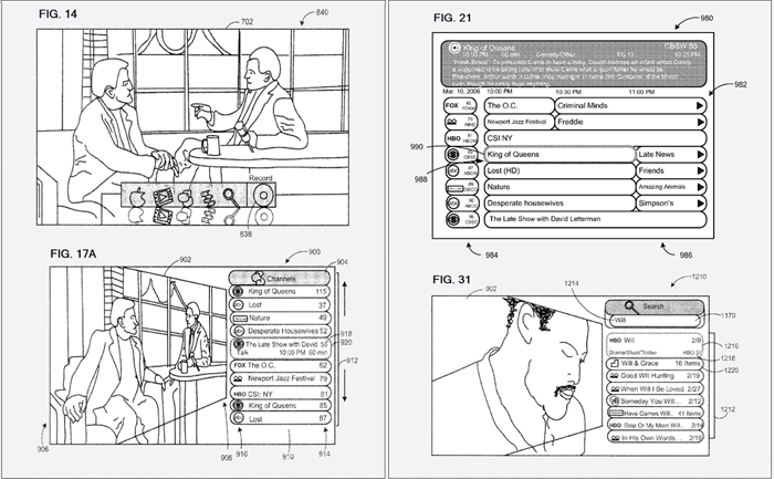 Patentes para una posible interfaz de usuario de una televisión