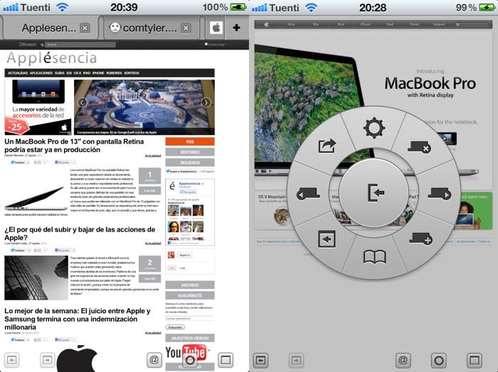Dos capturas de pantalla sobre el funcionamiento de Mercury en iOS