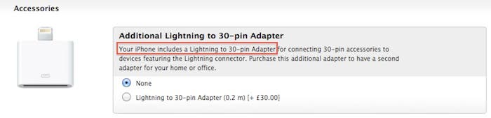 Apple muestra en su web que el adaptador Lightning-30 pines viene de regalo