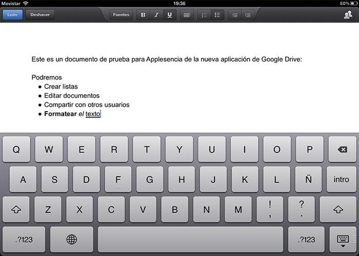 Captura en el iPad de la nueva actualización de Google Drive para iOS