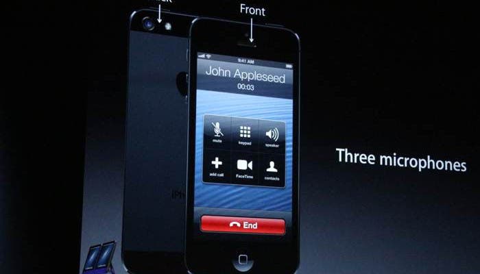 Localización de los tres micrófonos del iPhone5