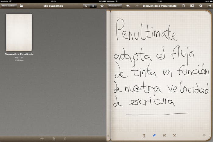 Dos capturas de pantalla sobre el funcionamiento de Penultimate en el iPad