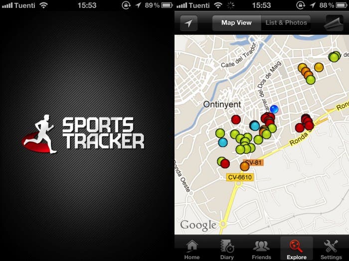 Dos capturas de pantalla sobre el funcionamiento de Sportstracker en iOS