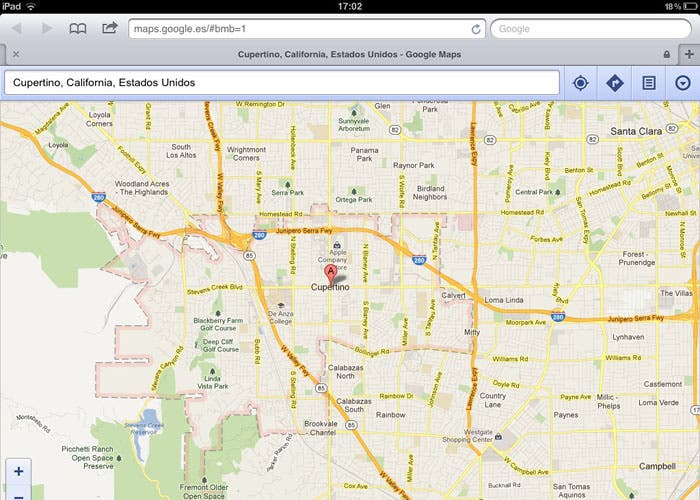 Captura de pantalla de la web app de Google Maps