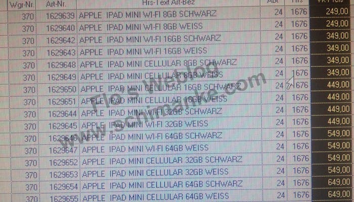 Rumor: Precios del iPad mini