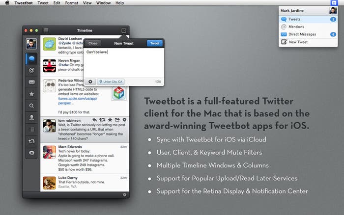 Captura de pantalla de Tweetbot en OS X