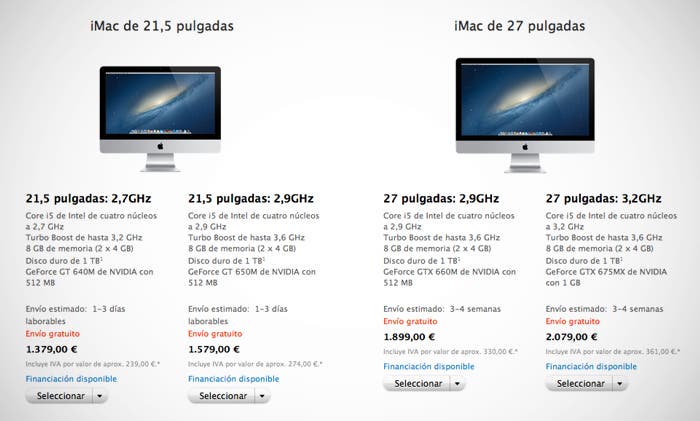 Nuevos iMac en la Apple Store Online
