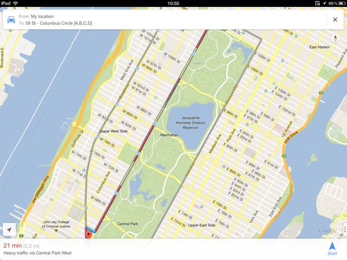Captura de Google Maps en un iPad