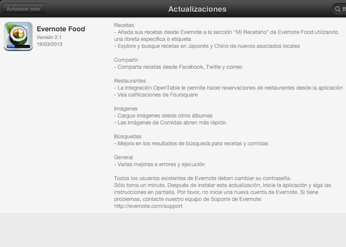 Actualización de Evernote Food 2.1 para iPad y iPhone