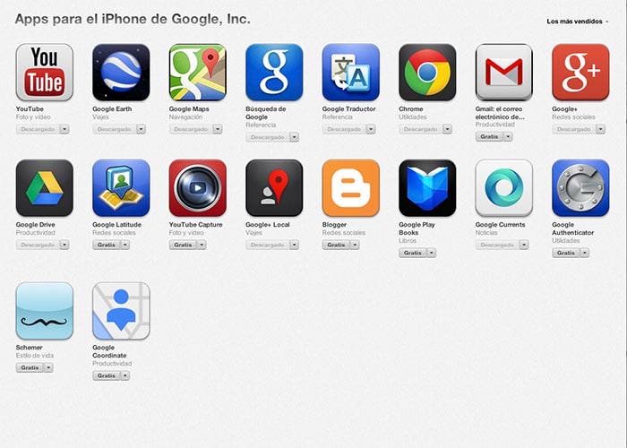 Aplicaciones de Google en la App Store