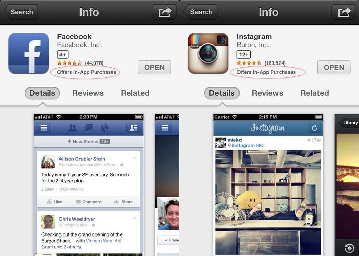 Bug en la App Store que muestra compras en Instagram y Facebook