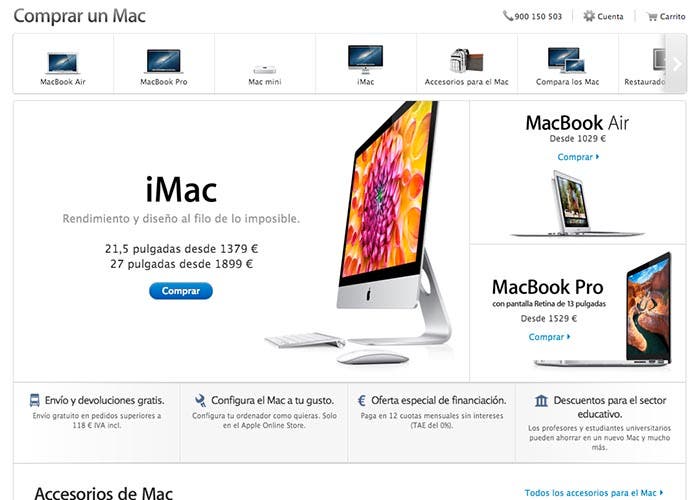 Captura de la nueva Apple Store Online