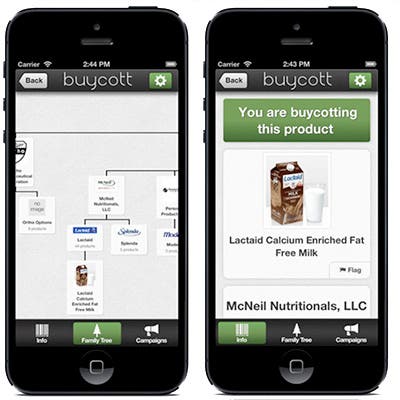 Ejemplo de funcionamiento de la app Buycott
