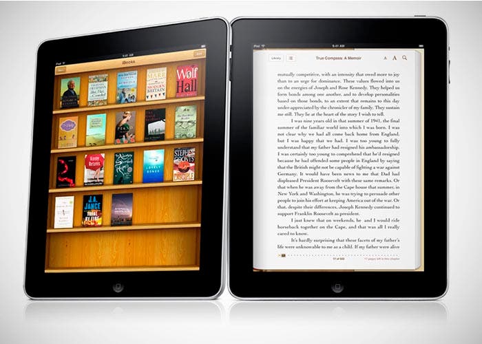 Imagen de la biblioteca y libro en iBooks para el iPad