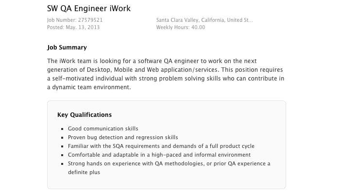 Apple busca un ingeniero para trabajar en el equipo de iWork