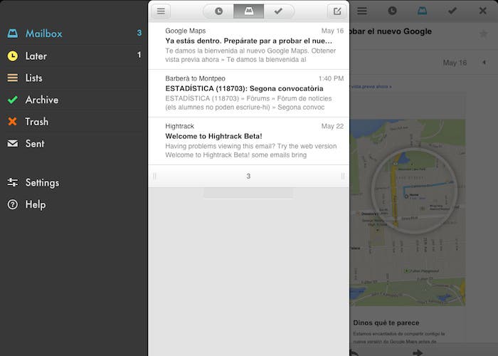 Interfaz principal de Mailbox para iPad