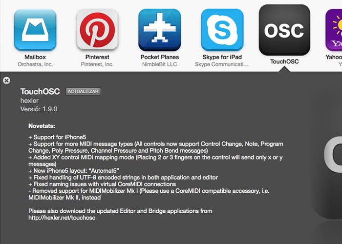 Actualización de TouchOSC para iPhone 5