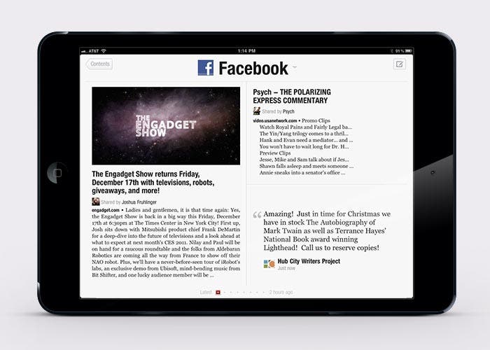 Facebook Reader con forma de Flipboard