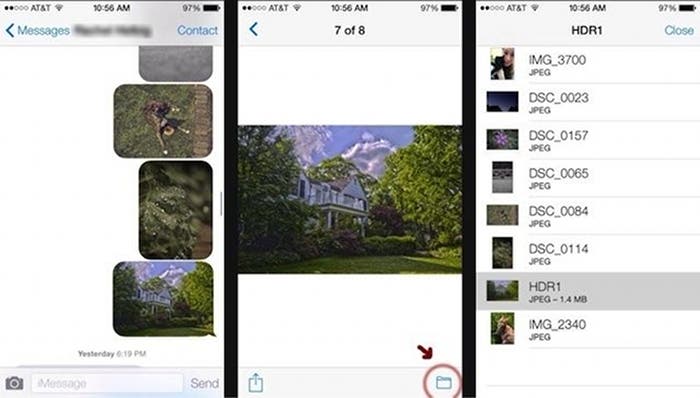 Historial de fotos enviadas mediante la aplicación Mensajes en iOS 7