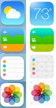 Comparación entre los iconos de la beta de iOS 7 y los nuevos de la web de Apple