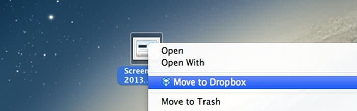 Nueva opción de la beta de Dropbox en el menú contextual de OS X