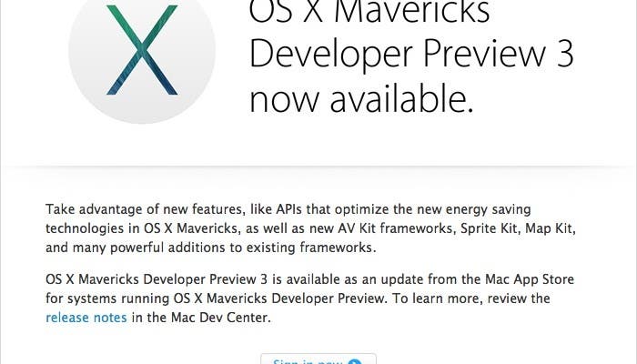 OS X Mavericks DP3 para descarga