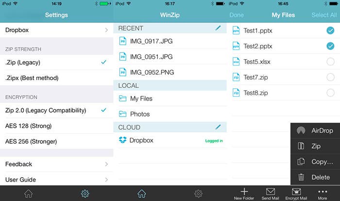Capturas de pantalla de WinZip para iOS