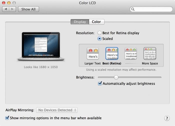 MacBook Pro pantalla Retina Preferencias