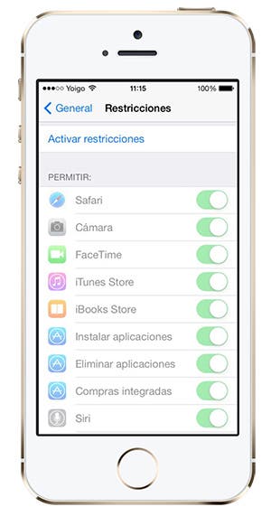 Funcionalidad de restricciones en iOS 7