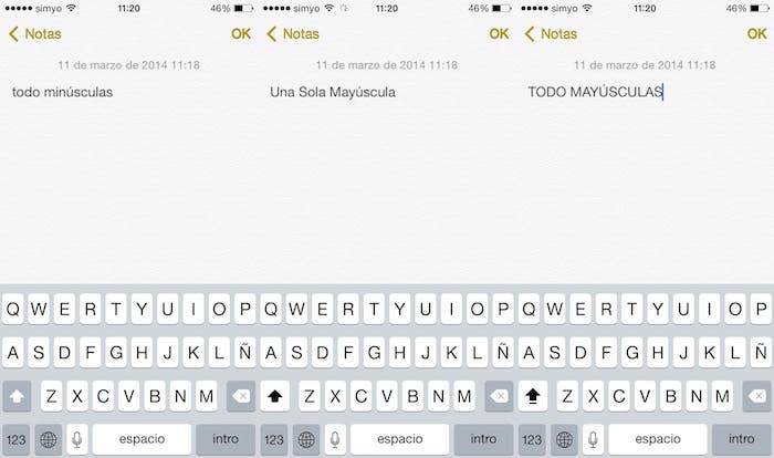 Mayúsculas teclado iOS 7.1