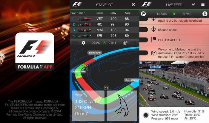 Capturas de la aplicación oficial de la F1