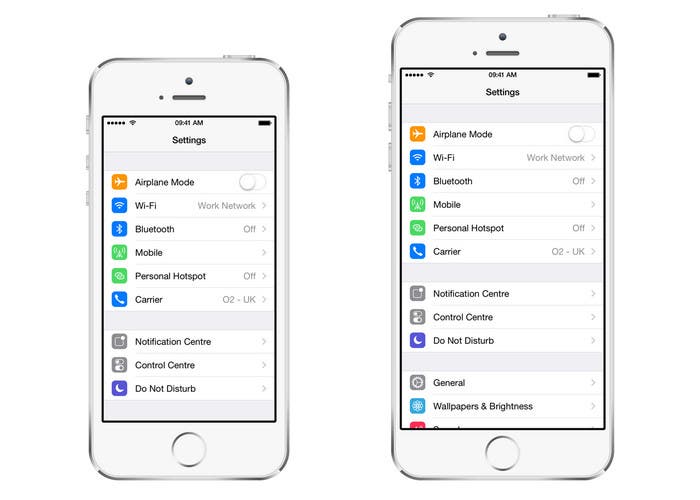 Imagen comparativa entre las opciones de iOS 7 en iPhone 5s y iPhone 6