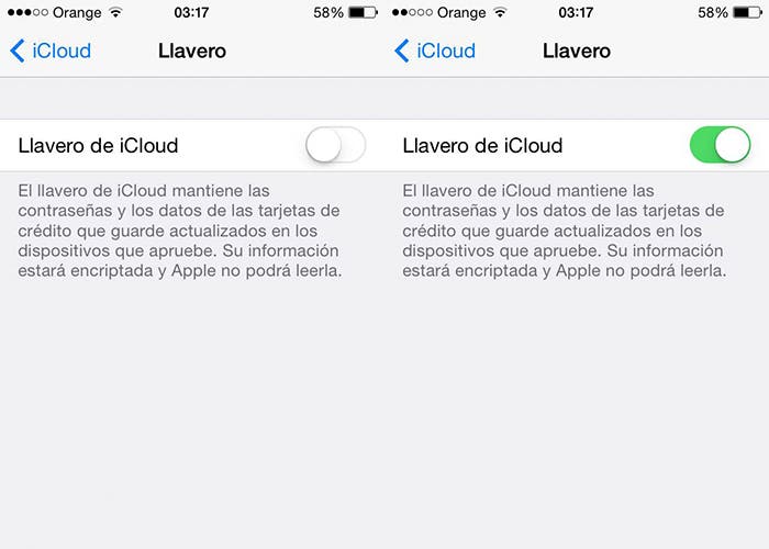 Llavero de iCloud en iOS 7
