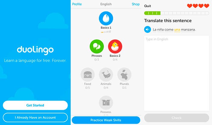 Capturas de la aplicación Duolingo