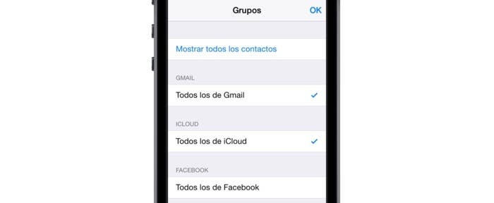 Captura de la app Contactos en iPhone 5s