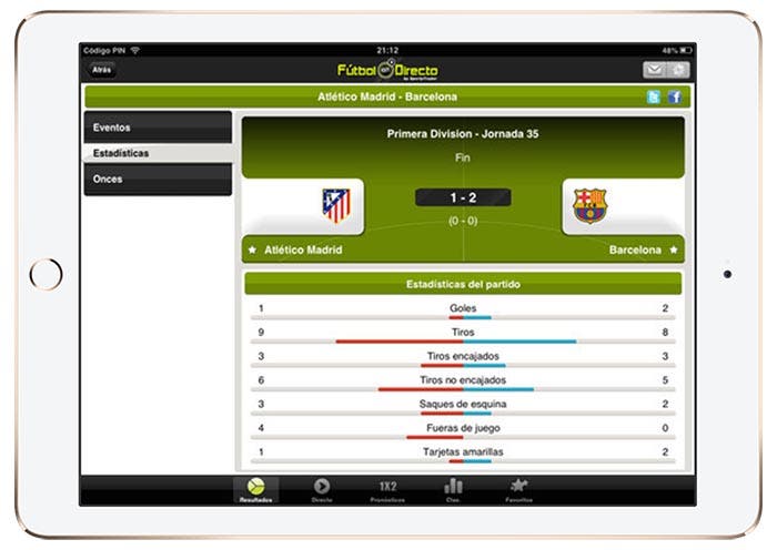 Fútbol en Directo HD en un iPad Air