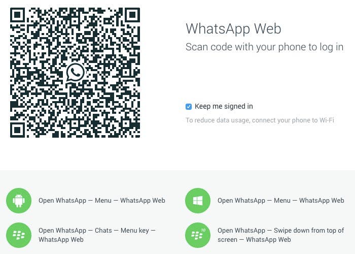 Ventana de bienvenida de WhatsApp Web