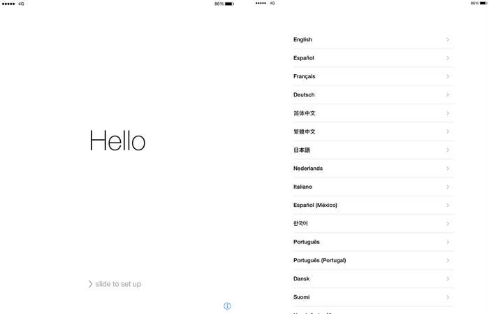 Asistente de configuración de iOS en iPad