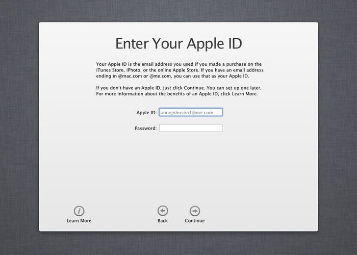 Pantalla para introducir el Apple ID