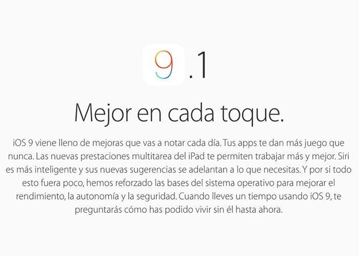 Pantalla de presentación de iOS 9.1