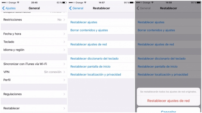 restablecer ajustes de red